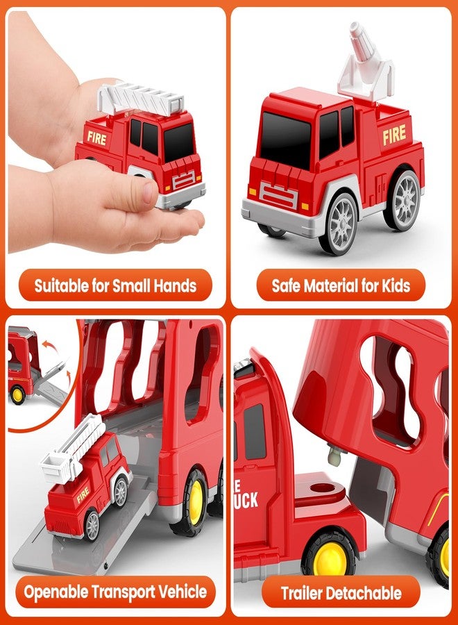 FunMission Toddlers Fire Truck for Kids 3-9 Year Old，5 in 1 Friction Power Vehicle Car for 3 4 5 6 7 Years Old Boys Girls，Carrier Truck Transport Toys for Christmas and Birthday Gifts - Image 3
